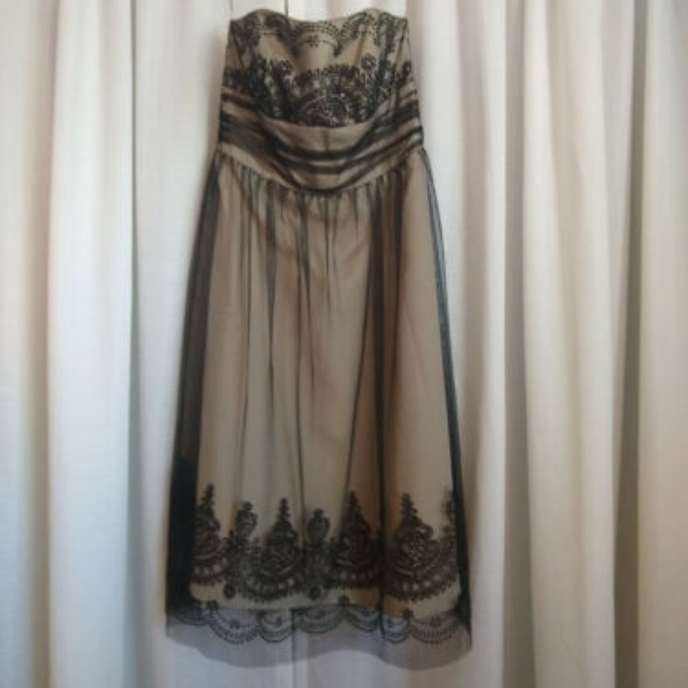David's Bridal Black/Nude Tea Length Dress, Size 4